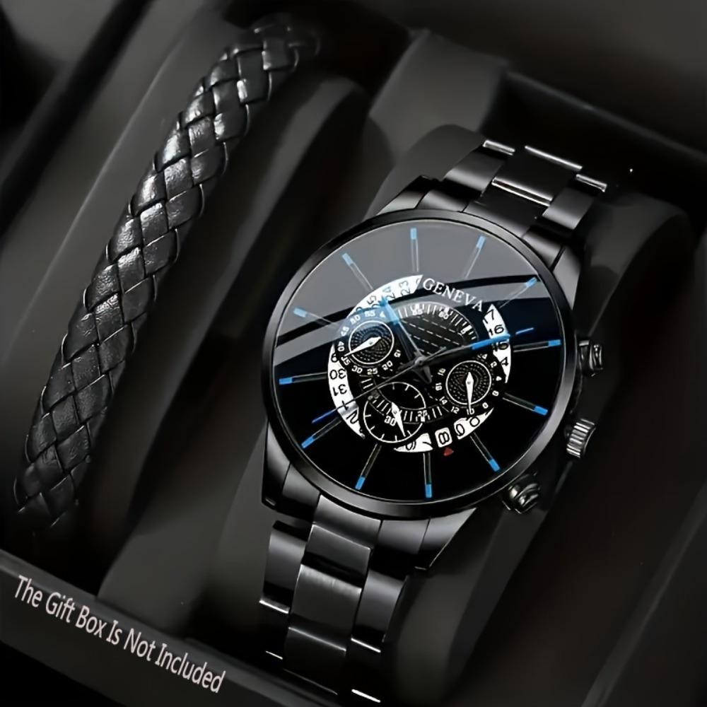 Watch Two-Piece Set Men S Steel Belt Bracelet Watch Men S Quartz Watch