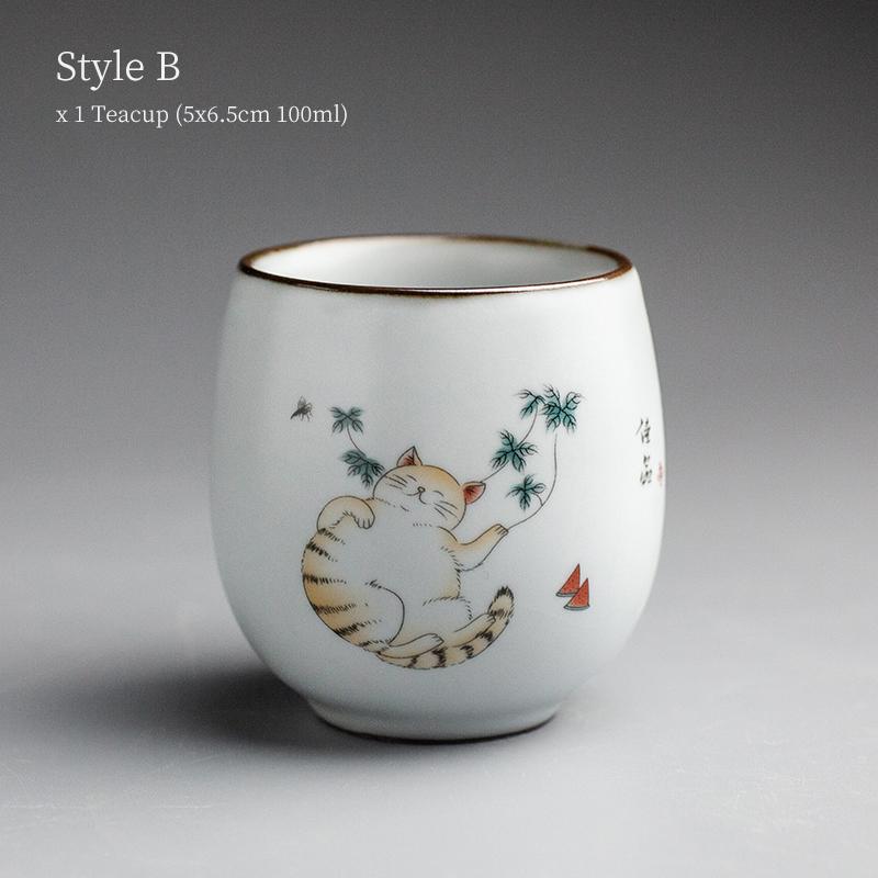 White Ceramic Tea Cup Cute Cat Kung Fu TeaCups 100ml