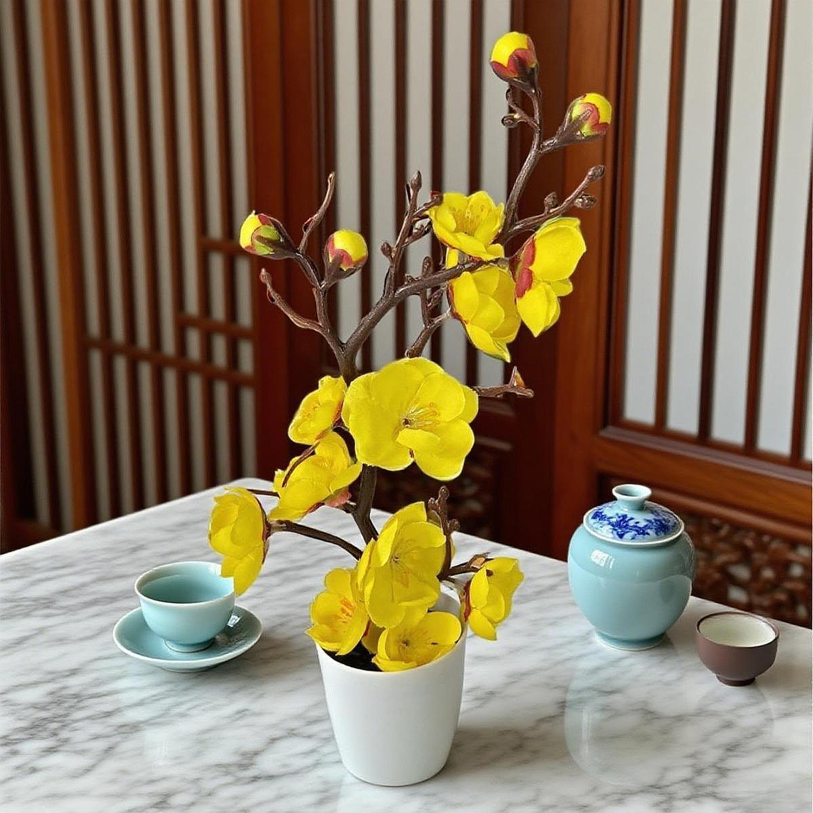 

Fake Flower with Potted, Potted Flowers Arrangement, Artificial Floral Picks Vase for Wedding Home Holiday Decoration жёлтый