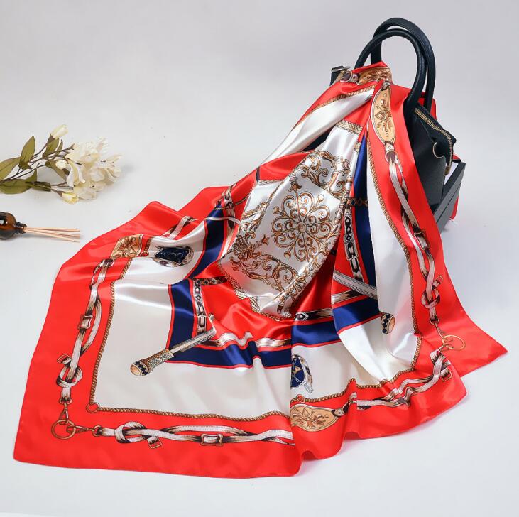 

Lady Silk Scarf Shawl Fashion New Brand Chain Paddle Square Scarves Wraps 90*90cm Spring Autumn Muslim Head Scarf 90x90cm