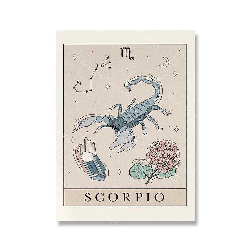 Bohemian Zodiac Art Posters and Prints Canvas Painting Tarot Cards Inspired Astrology Virgo Aquarius Constellation Picture Decor