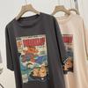 Women's Oversized Cartoon Print Morandi Color T-Shirt