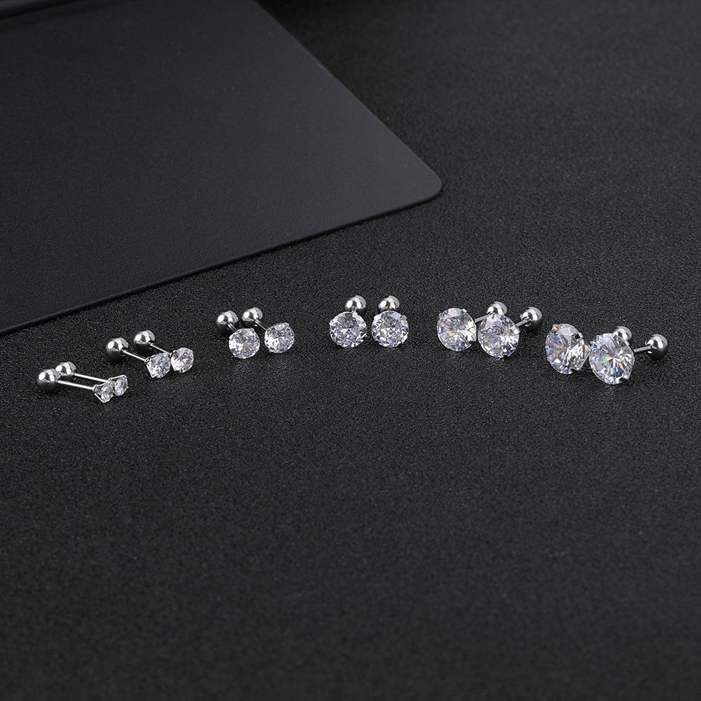 Sun-Inspired Zircon Cartilage Stud Earrings - Stainless Steel Four-Prong Set with Disc Design
