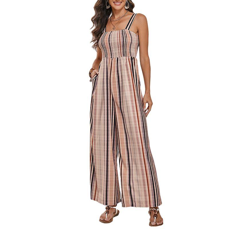 

Summer New Arrival Fancy Wide Leg Jumpsuit Women 2025 Fashion Fashion Stripes Color Matching Sleeveless Leotard Women Stripes Size XL fit (70.00 kg-75.00 kg