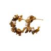 Silver Needle Geometric Tiger Eye Flower Earrings - Retro Style, Light Luxury, High-End Fashion Ear Studs