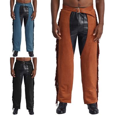 Herren Wildleder Fransen Cowboyhose Offener Schritt Design Quasten Details Westernhose für Halloween Kostümpartys