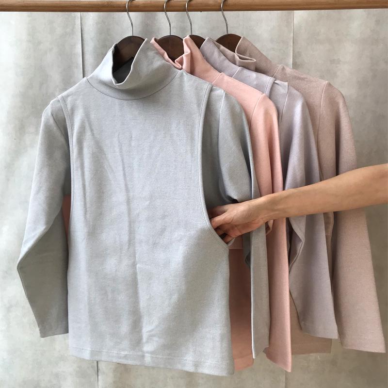 Soft Cotton High Neck Maternity Nursing Top with Horizontal Opening for Breastfeeding, Thickened for Warmth - Autumn/Winter.