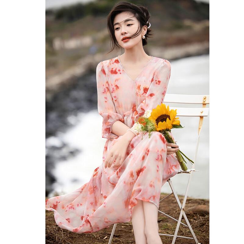 

Женское платье бэби-долл Demana в романтическом французском стиле с V-образным вырезом, из шифона с принтом M