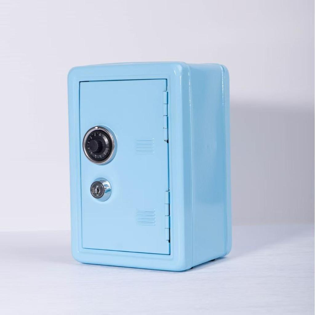 Children's Metal Piggy Bank with Lock - Mini Safe Change Storage Box