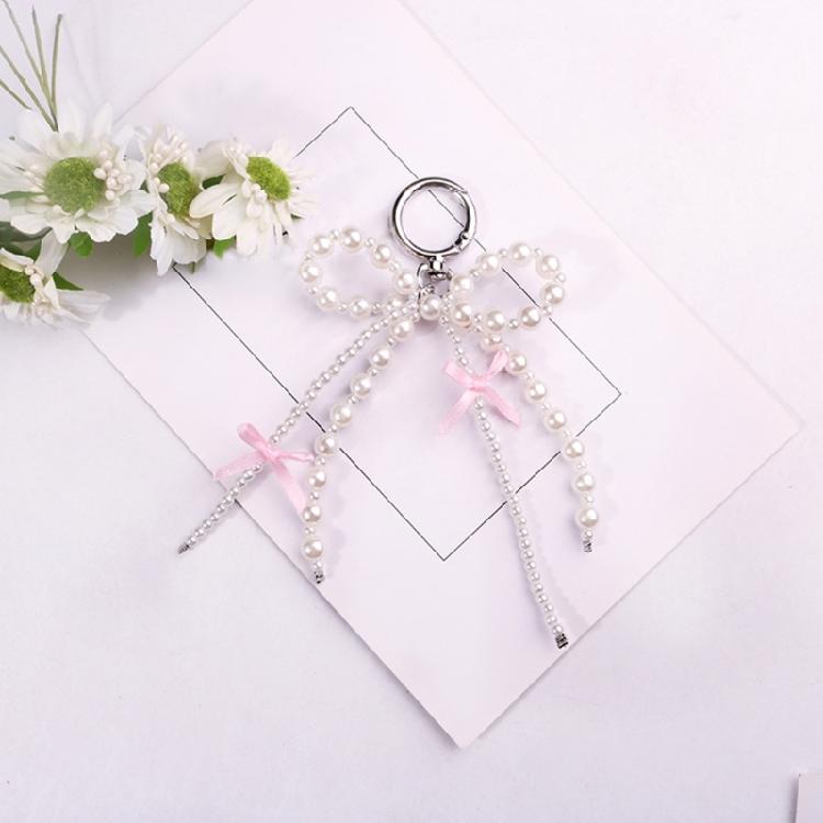 Pearls Beaded Bowknot Keychain Stylish Butterfly Knot Pendant Keyring Bag Charm