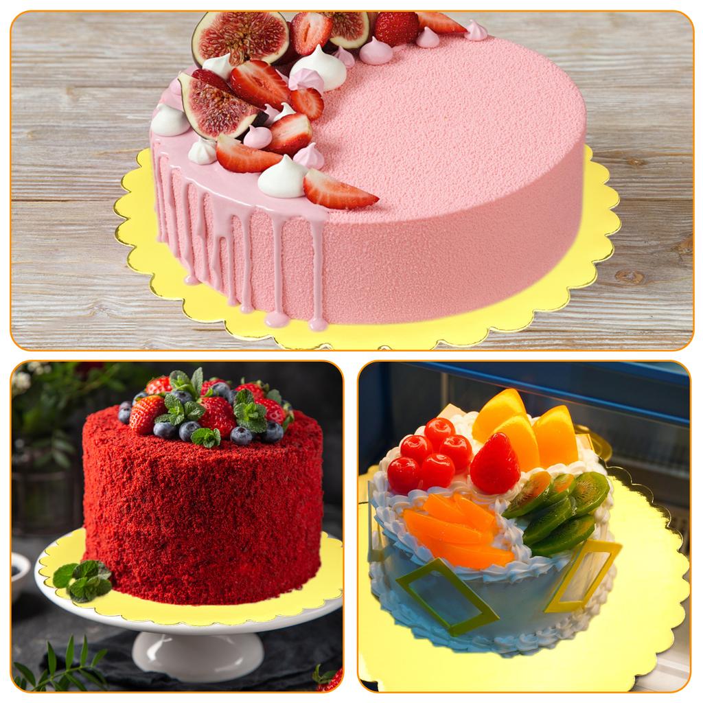 50Pcs Round Cake Base Board 8/10 Inch Corrugated Paper Gold Cake Circle Board Reusable Dessert Display Base Plate for Dessert