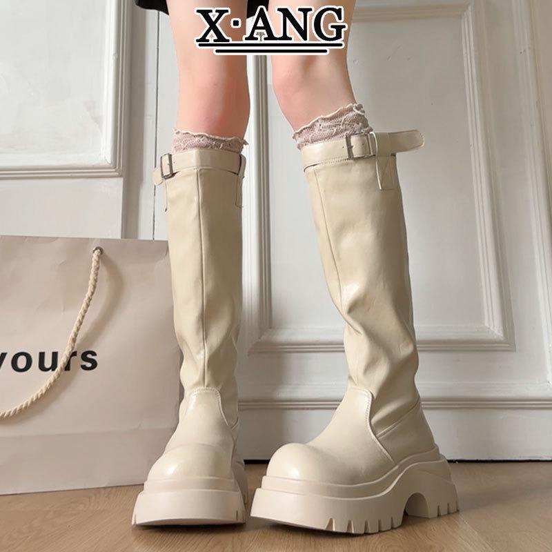 Cowhide Small Man Thick-soled Heightening Spice Girl Style Knight Boots Thick Heel But Knee-high Boots Long Boots Western Cowboy Boots