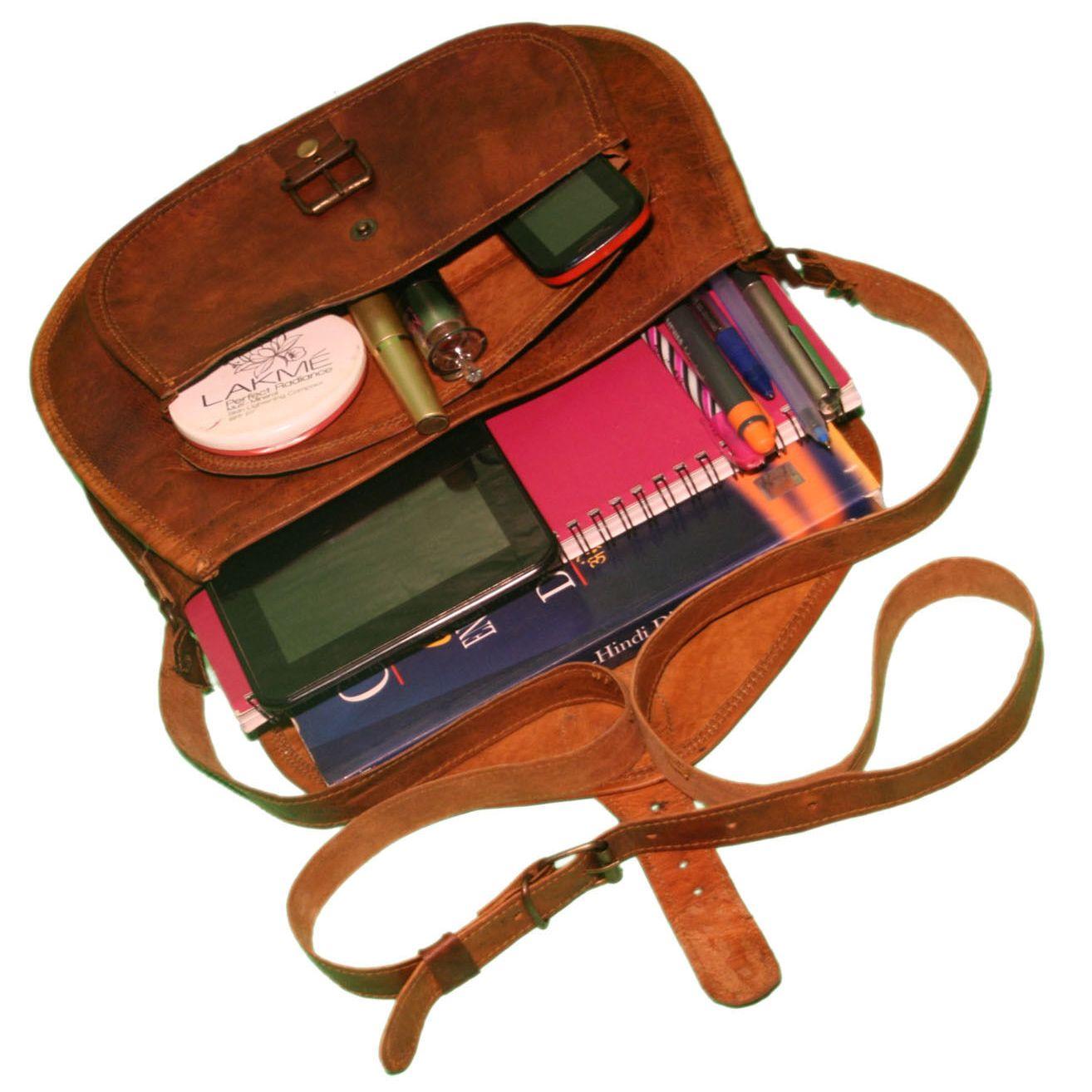 Женская винтажная кожаная сумка-портфель ручной работы через плечо в стиле хиппи 7 x 9 — фото 6