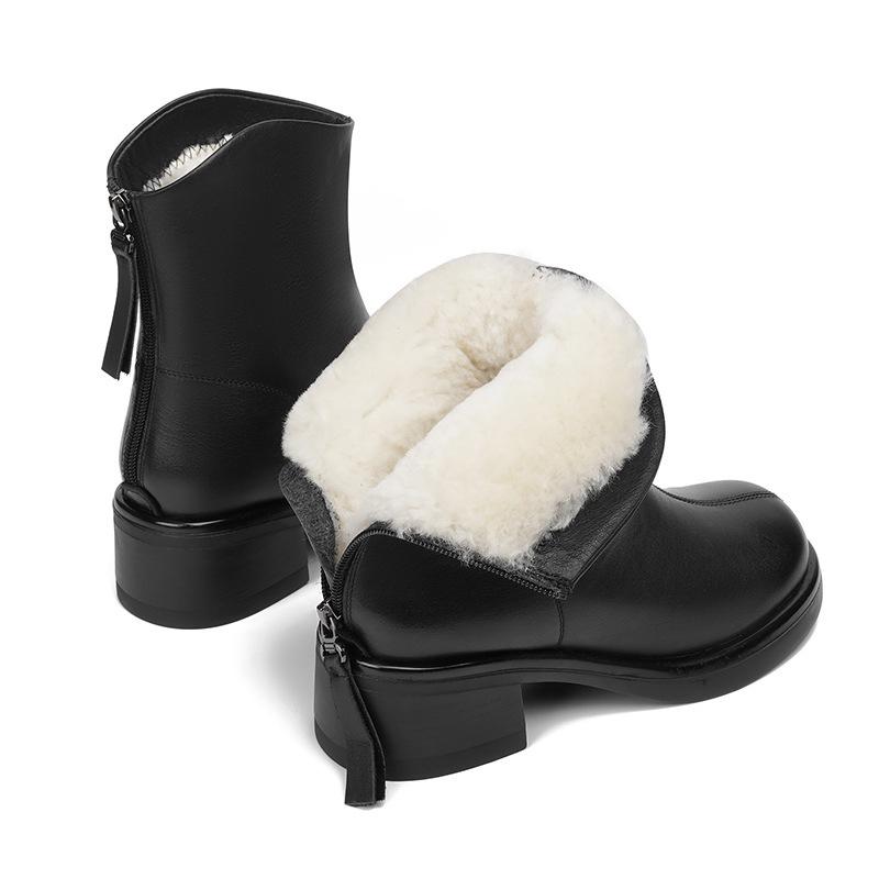 

Женские зимние короткие ботинки 2024 года: Мягкая кожа, толстая подошва, плюс бархат, белая шерсть LS-998 38