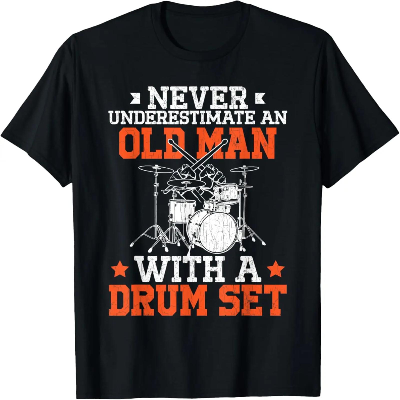 Old Man With Drumset Funny Player Drummers Drumming Graphic T-Shirt S