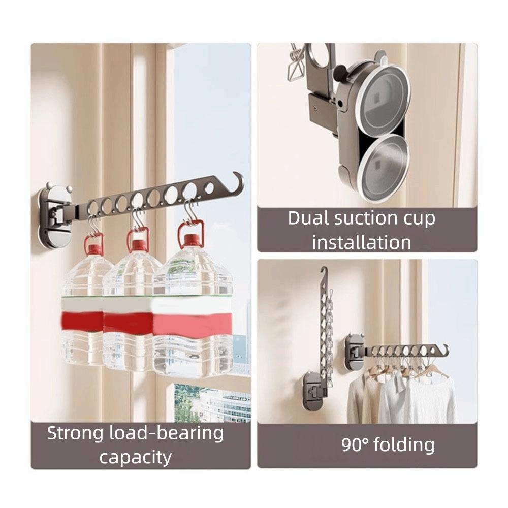 8 Holes Suction Cup Clothes Drying Rack Space Aluminum Multi-clip Hangers  Bathroom