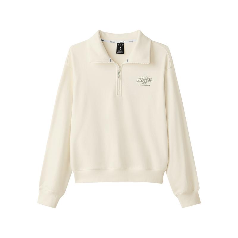 Skechers Outdoor Series Knit Polo Half-Zip Pullover Sweatshirt With Logo Long Sleeve Women sweatshirt Eggshell L424W002-00V7 S