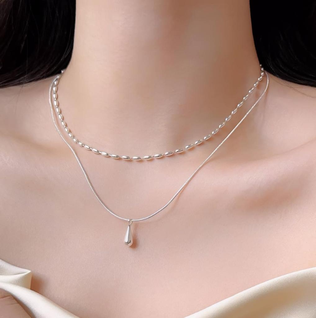 Stainless Steel Double Necklace Simple Double Chain Casual Snake Chain Silver Stylish Women Gift Present Daily Jewelry [Mesaro]