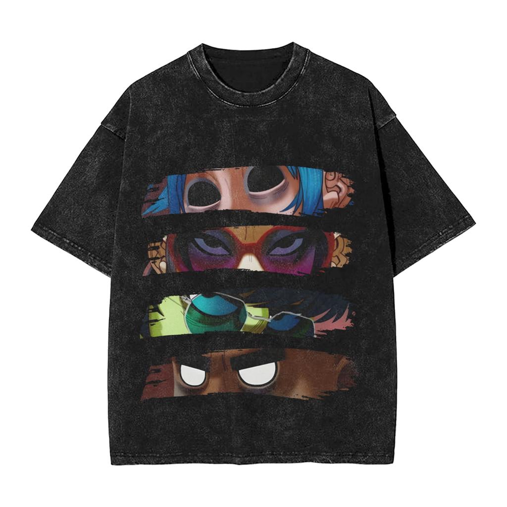 Streetwear Washed Tshirt Gorillazs Cotton Tshirts Novelty Tshirt For Male Summer Awesome Pattern Clothing