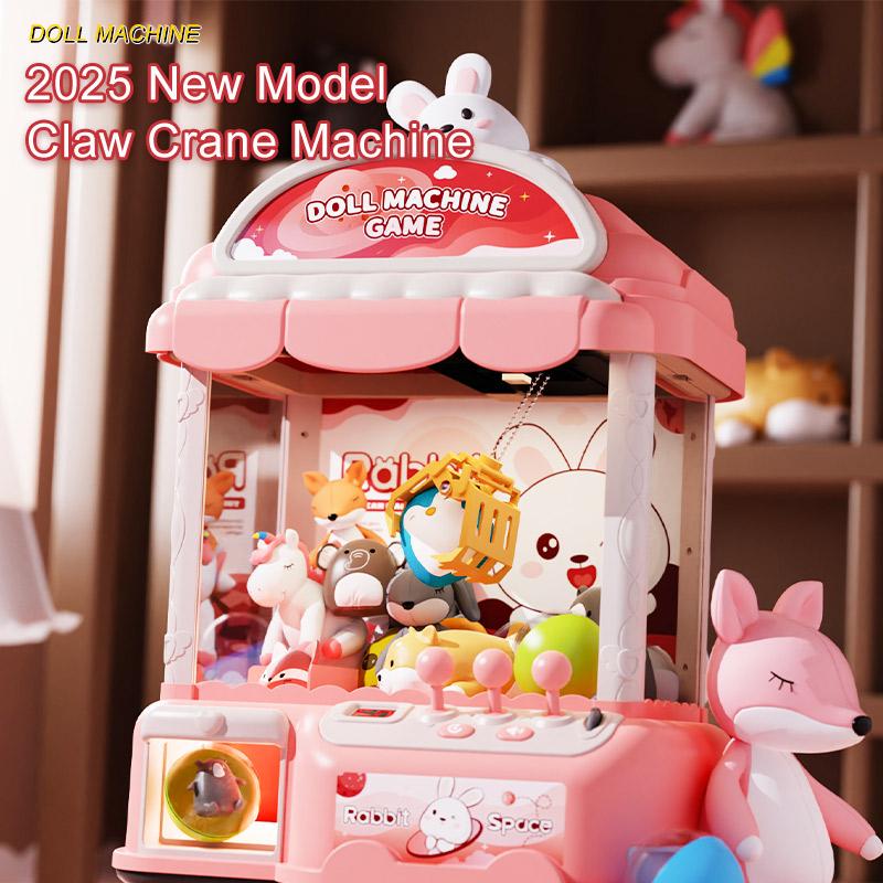 Kids Mini Claw Machine Toy - Manual Arcade Prize Dispenser with 10 Plush Dolls, Ideal Birthday Party Gift