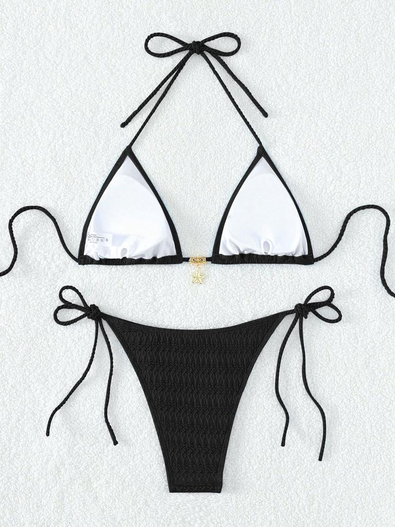Seestern-Anhänger Dreieckskörbchen Sexy Zweiteiler Krawatten-Bikini-Set Elegant