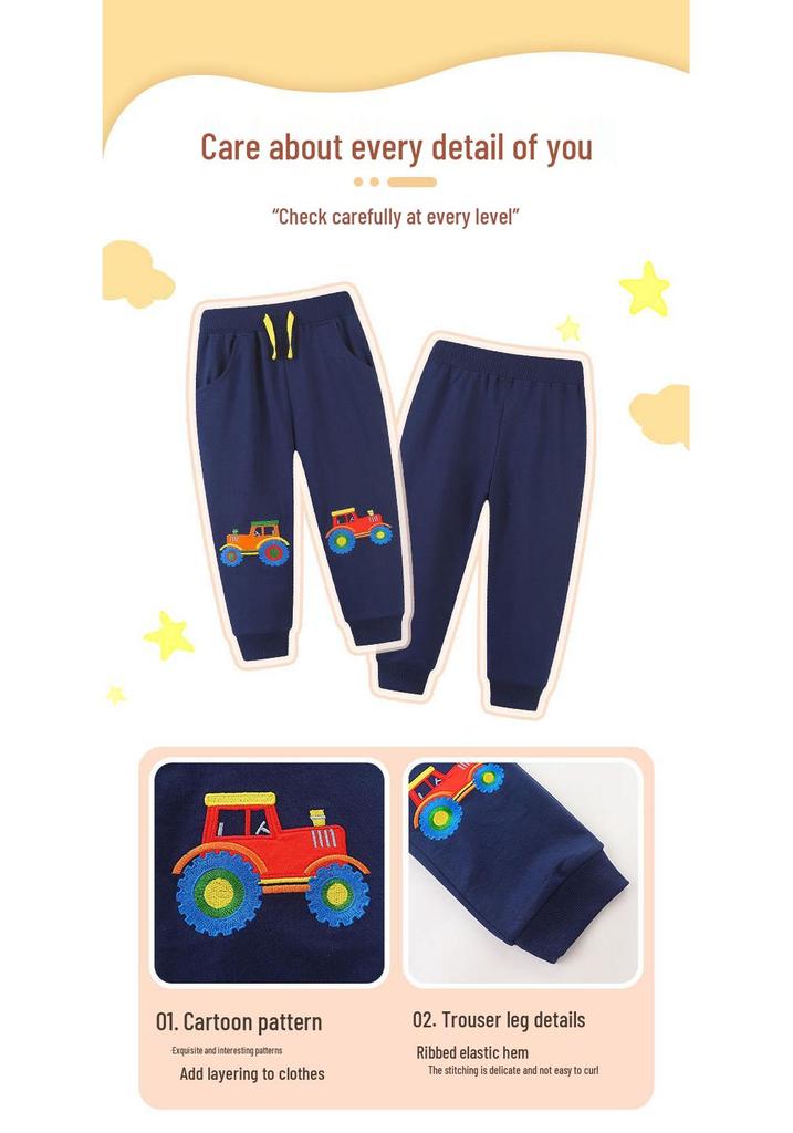 Boys' Autumn Cartoon Embroidered Jogger Pants - European Fashion Style