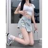 Spicy Girl Plus Size High-Waisted Lace-Up Denim Skirt for Women - Petite Irregular Two-Piece Summer Design