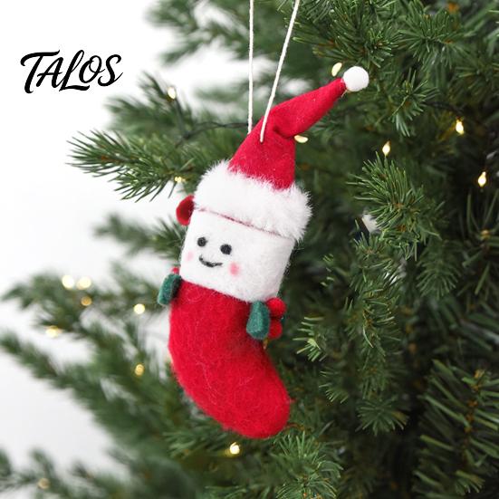 Soft Woolen Decorations for Kids Christmas Felt Ornament, Handmade Wool Santa Candy Cane House Cozy Winter Atmosphere Accents Snowman Hanging Holiday