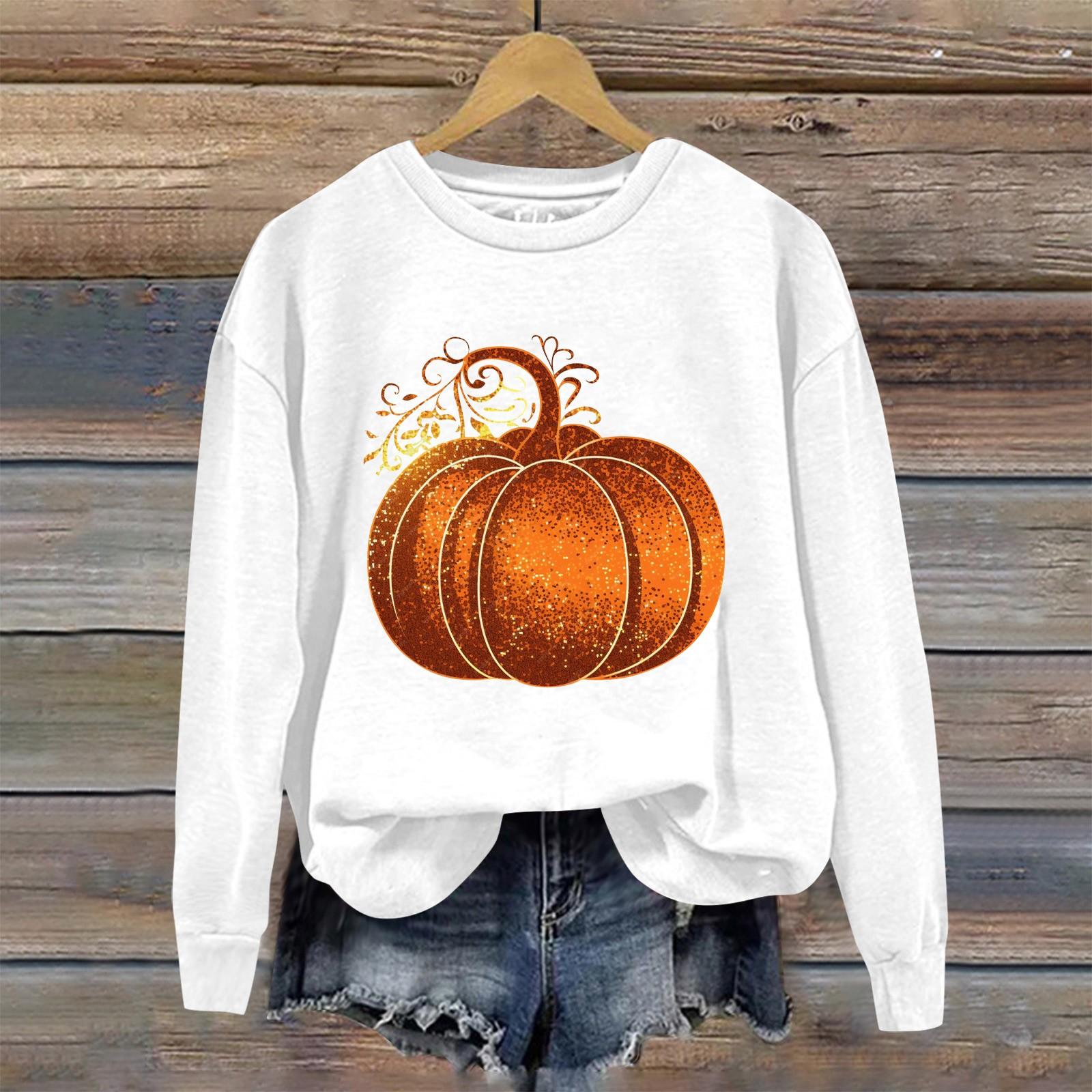 

Женская мода Хэллоуин с длинным рукавом с принтом Свободная толстовка с круглым вырезом Топ XL белый