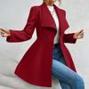 Women's Fashionable Solid-color Lapel Long-sleeved Woolen Coat