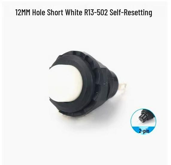 12mm DS-502 Round Head Non-Locking Momentary Button Switch, Self-Resetting, Normally Open, in Red, Yellow, Blue, and White
