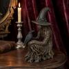 Figurka čarodějnice na Halloween, Soška stromu, Gotická figurka vrány z pryskyřice, Mystická dekorace, Dark Fantasy, Okouzlující ozdoba, Potřeby pro sváteční večírky, Stolní