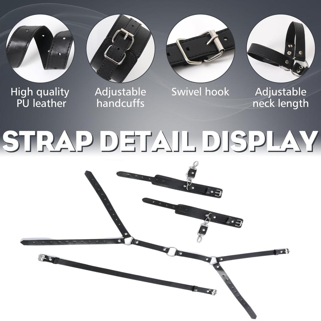 Sex Bondage Harness Neck to Wrist Restraints Set Sex Toys Leather Behind Back Restraints SM Bondage Waist Belt for Adult SM Game