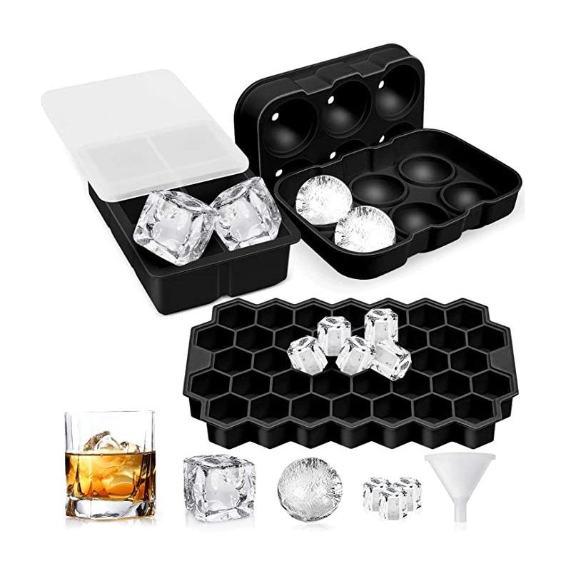 6-Piece Silicone Ice Cube Tray Set with Square and Round Molds