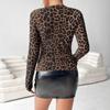 Women's Slim Fit Leopard Print Blouse Fashion Hollowed Out Round Neck Tight Long Sleeved T-shirt Sexy Casual Top Streetwear Basic Clothing