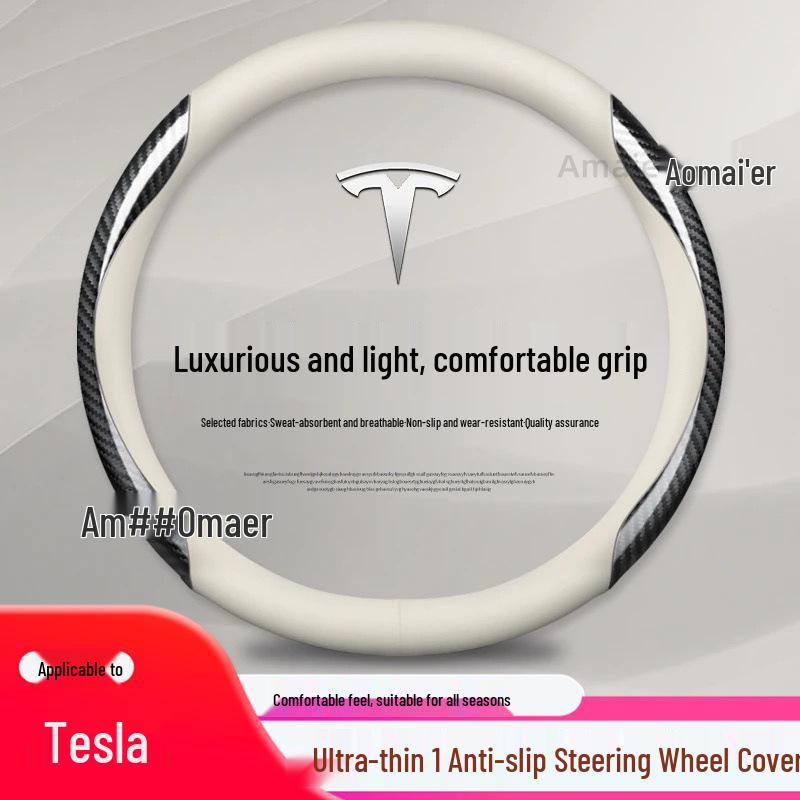 Tesla Steering Wheel Cover - Genuine Leather, Ultra-thin for Model 3 & Model Y