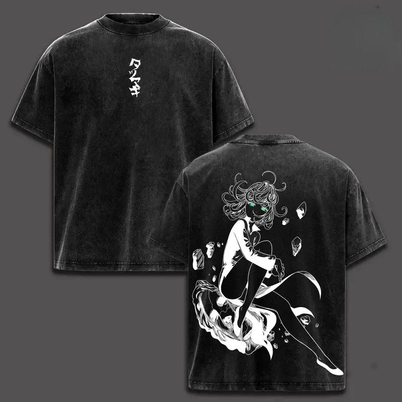 

Tatsumaki Print T-shirt Anime One Punch Man Clothing Men Women Cotton Tshirts Retro Washed T Shirt Harajuku Male Casual Tops XXL чорний