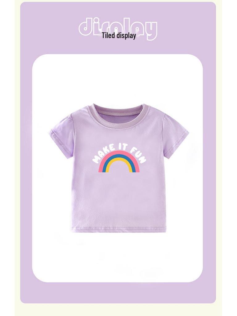 European-Style Girls' Summer Cartoon T-Shirt - Short Sleeve, Round Neck, for Kids