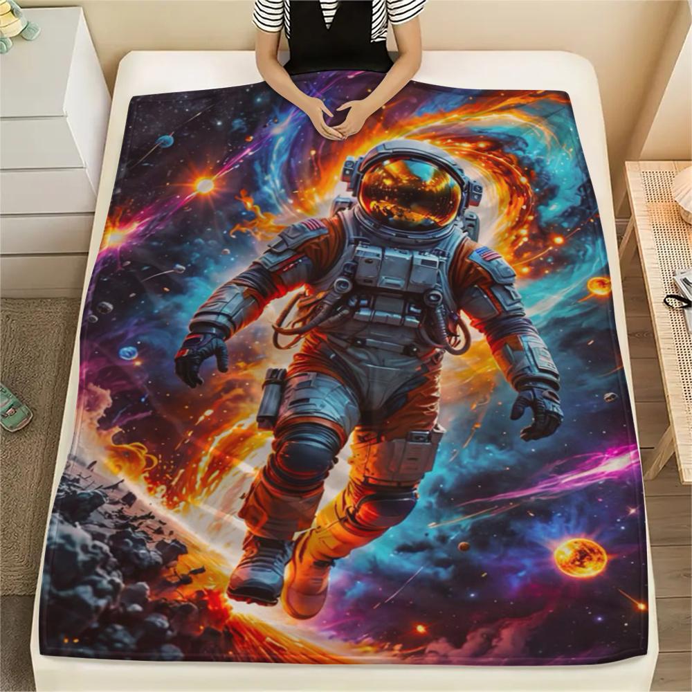 1Pc Astronaut Print Flannel Blanket, High Quality Comfortable for All Seasons, Home Decor, Warmth and Comfort, Perfect for Christmas Gifts