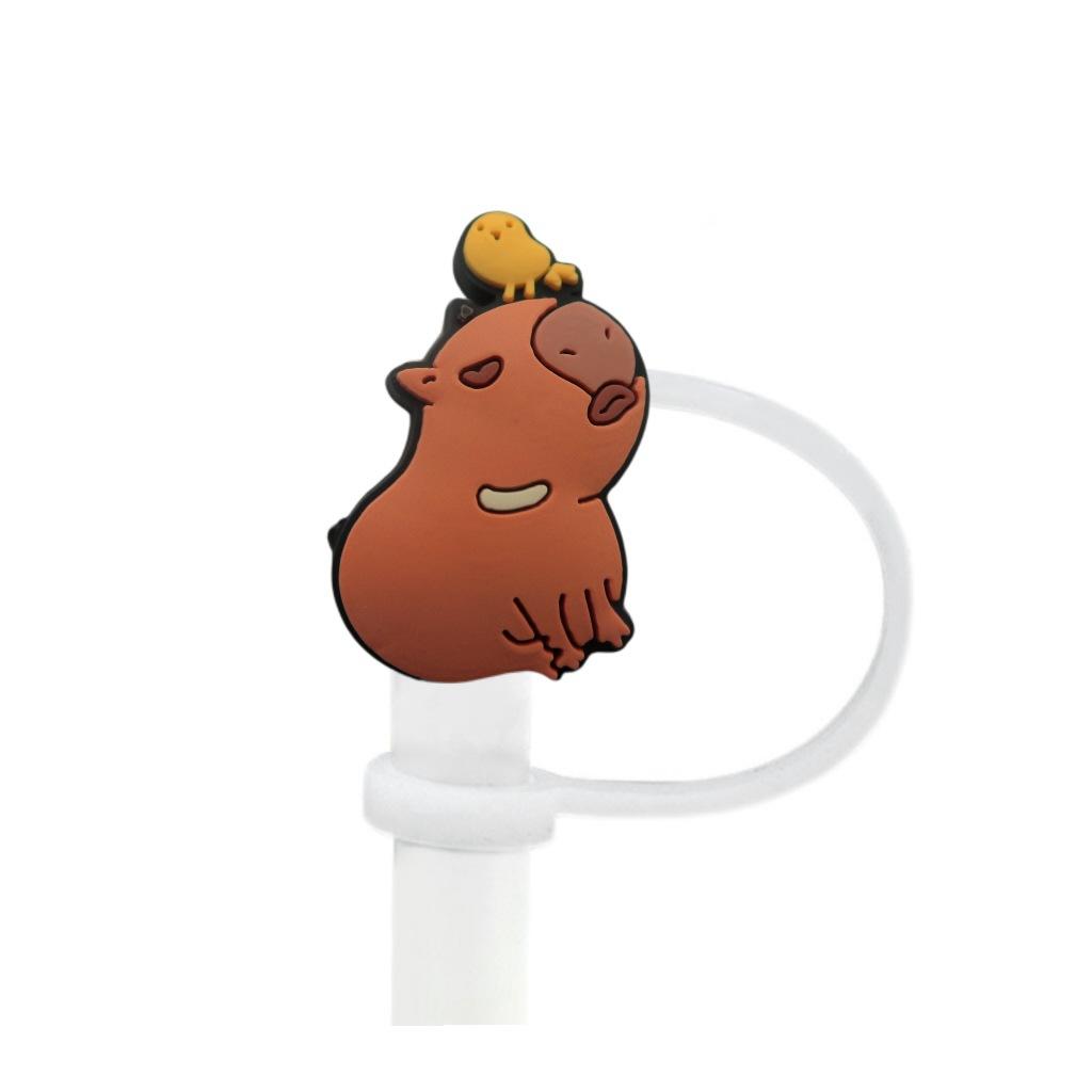 Cute Capybara 10mm Straw Cap Compatible with Stanley Cup Accessories Decoration Dustproof Straw Stopper Silicone Straw Cap