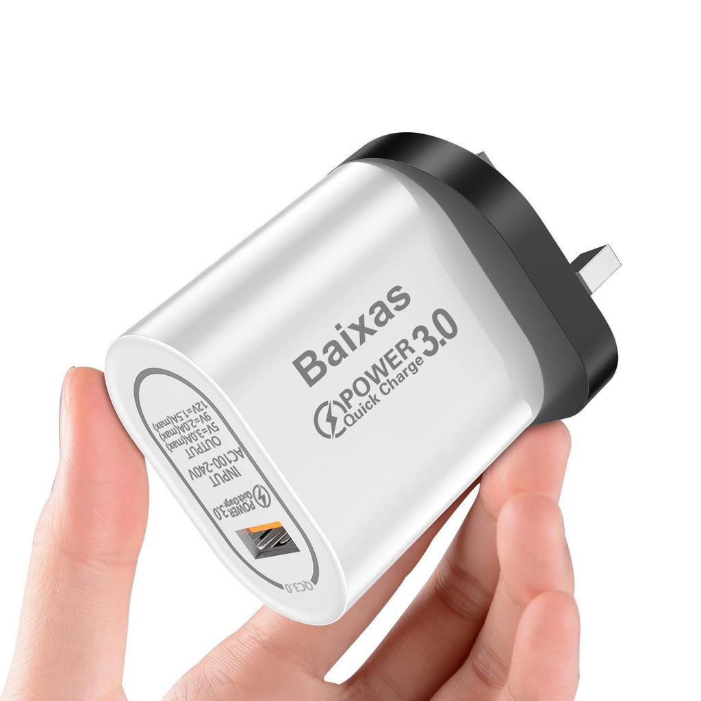 Universal QC3.0 Fast Charger - UK/EU/US, Single Port, Travel Adapter