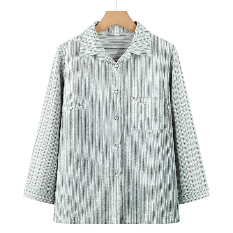 

Mom s Pure Cotton Striped Summer Shirt for Women - 2026 New Two-Piece Set, Lightweight, for Middle-Aged and Elderly 2XL (95-110 jin)