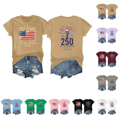 Damen Casual Unabhängigkeitstag 250. Jubiläum Bedrucktes T-Shirt Rundhals Pullover Kurzarm Oberteil