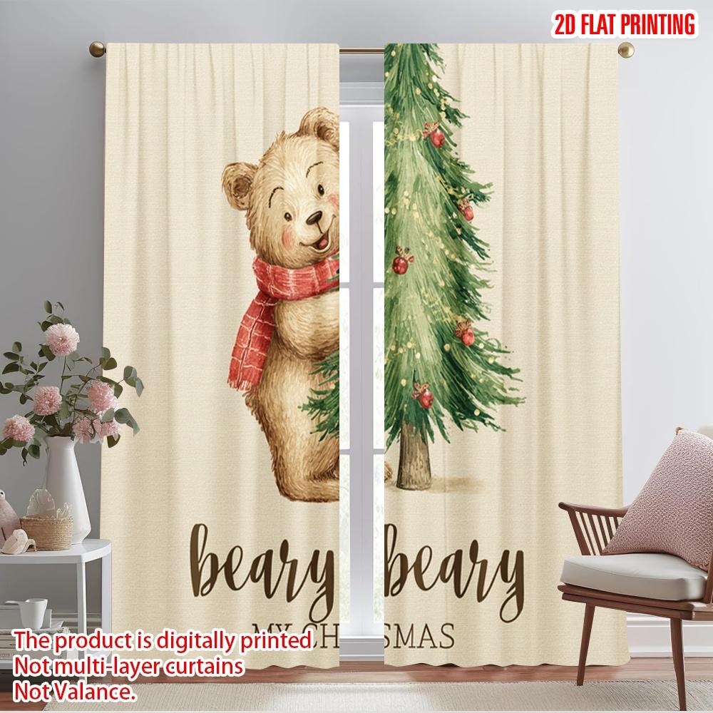 

2pcs,2D plane printing Pattern Curtains Xmas Bear Tree Durable Polyester (without rod) Holiday Perfect for Living Room, Office, 52.50×116.00 CM 2pcs