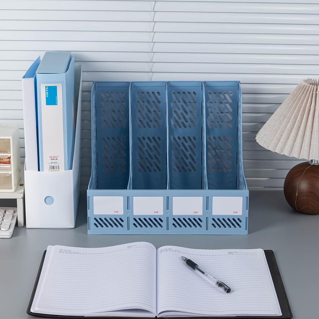 4-Tier Plastic Desktop File Organizer - Stackable,Breathable Storage Box with Multiple Compartments for Office Desk Organization