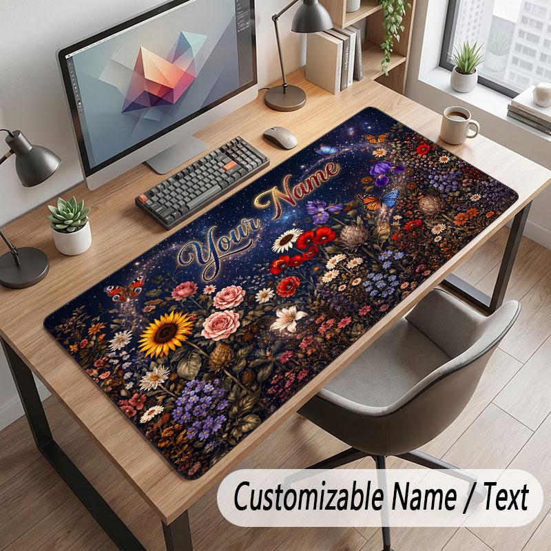 Floral Garden Theme Customized Mouse Pad Personalized Print Name Text Desk Mat For Home Office Table Decor