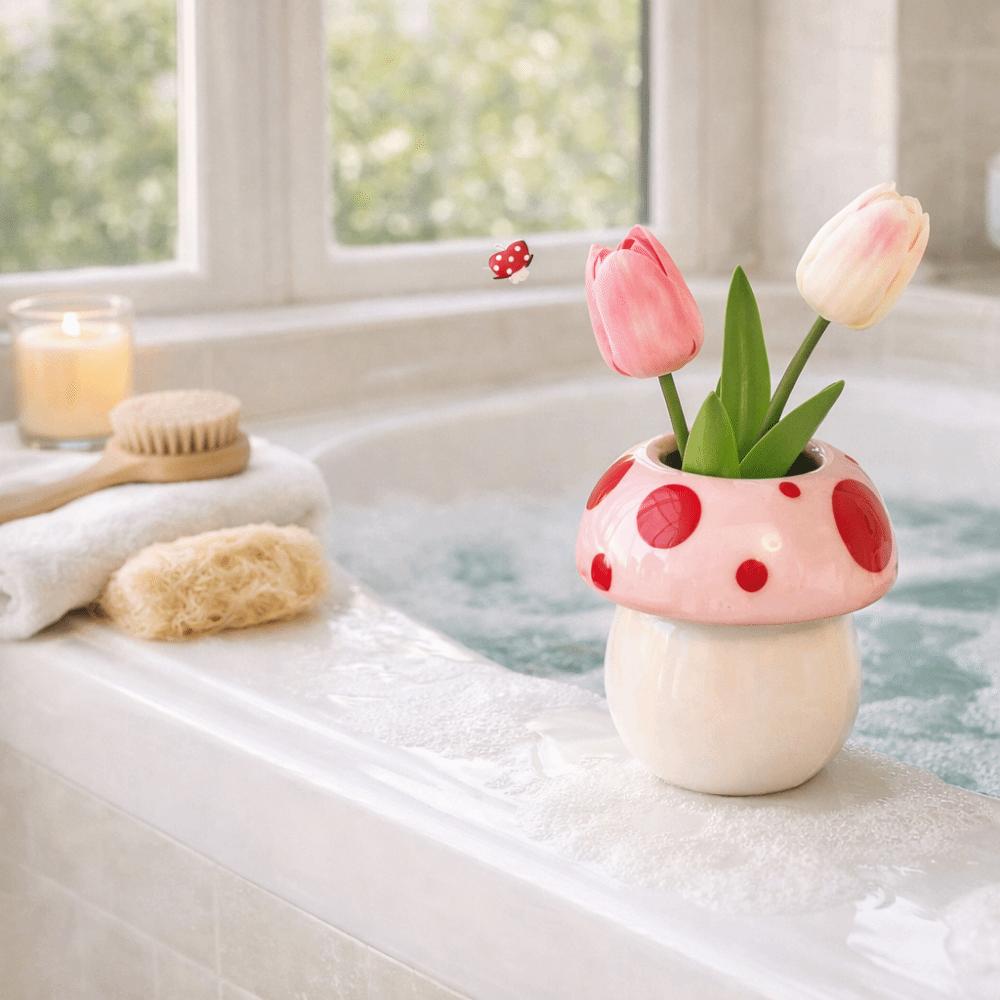Creative Decoration Mushroom Decorative Piece Pink and Red Makeup Brush Holder  Makeup Organization