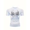 Men's Compression Shirt Quick Dry White Gym T-Shirt Symmetrical Thorn Wings Print Workout Sportswear