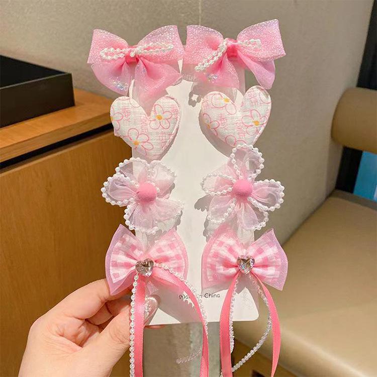 Children's Bow Hair Clip Set - Colorful Heart Hairpins for Girls