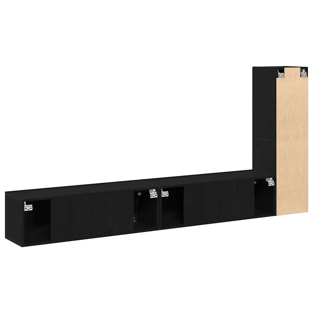 Wall Mounted TV Cabinet Set in Black Oak Effect Made of Wood Based Material
